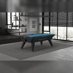 Rasson Apollo II pool table with blue cloth in a modern grey games room