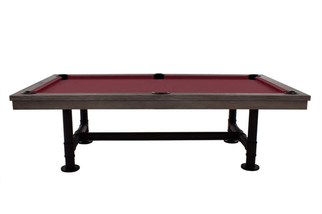 Rasson Bedford pool table in Silver Mist finish with red cloth playing surface