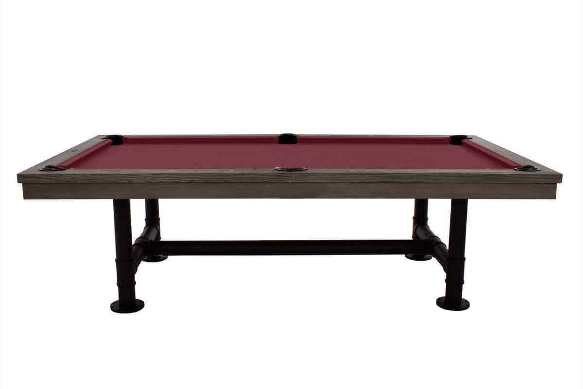 Rasson Bedford pool table in Silver Mist finish with red cloth playing surface