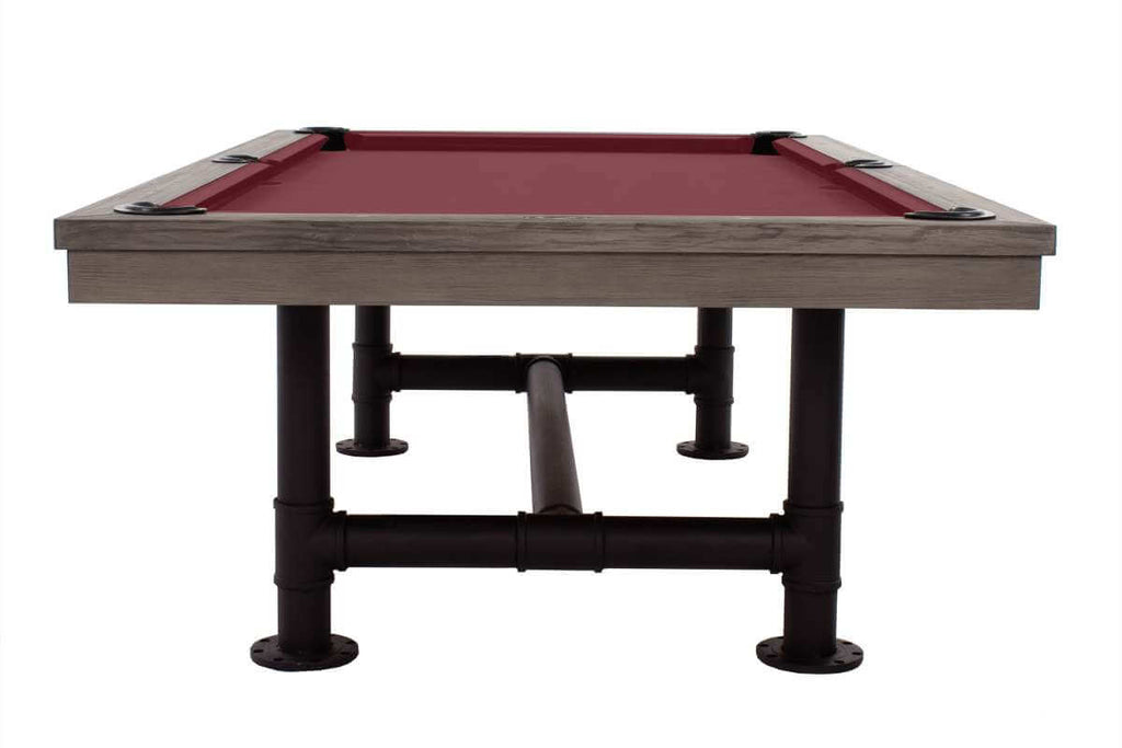 Close-up of the Rasson Bedford pool table's red cloth and K66 cushions