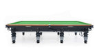 Rasson Englon 12ft Russian pyramid table, full side view of the black cabinet and eight legs