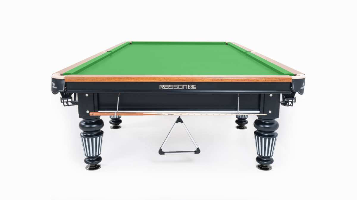 Gold trim detail on the black cabinet of the Rasson Englon 12ft Russian pyramid table