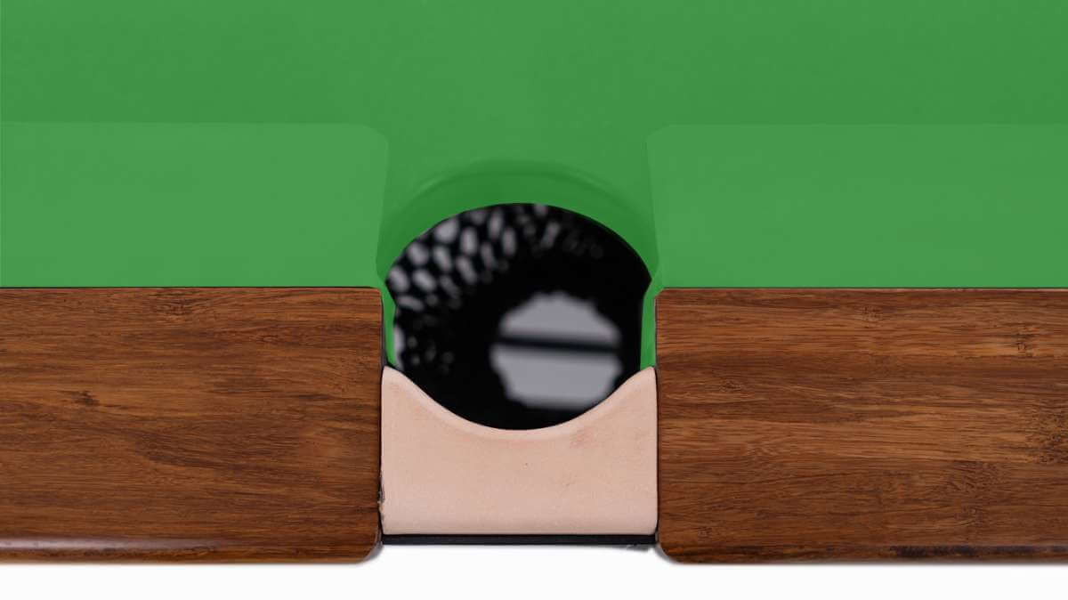 Middle pocket and cushion detail on the Rasson Englon 12ft Russian pyramid table