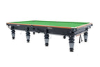 Rasson Englon 12ft Russian pyramid table in black with green cloth and gold trim