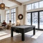Rasson Ironman pool table in a family living room decorated for Christmas