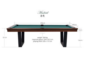 Rasson Madrid American Dining Pool Table shown in the 8ft size, walnut finish