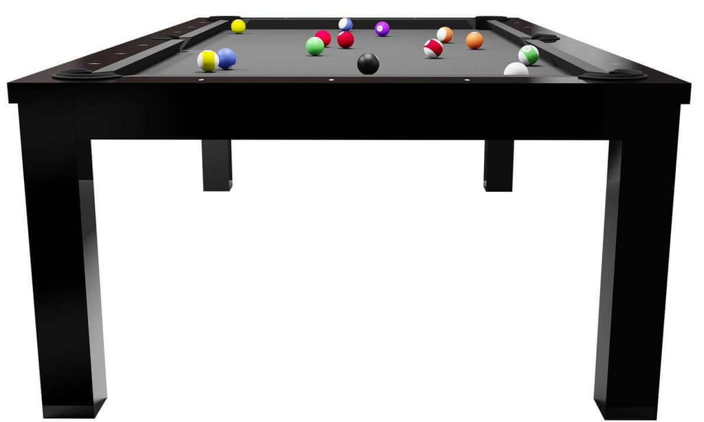 Rasson Penelope II 7ft Shining Black dining pool table, angled view showing cabinet legs