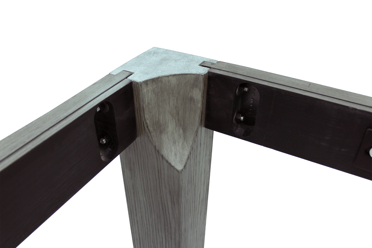 Rasson Penelope II Silver Mist dining pool table, corner detail showing pocket and cushion rail