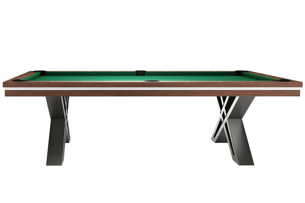 Side view of the Rasson Pierce 8ft pool table showing the cabinet and leg design