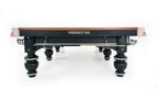End-on view of the Rasson Strong II 12ft snooker table with the Rasson badge on the apron