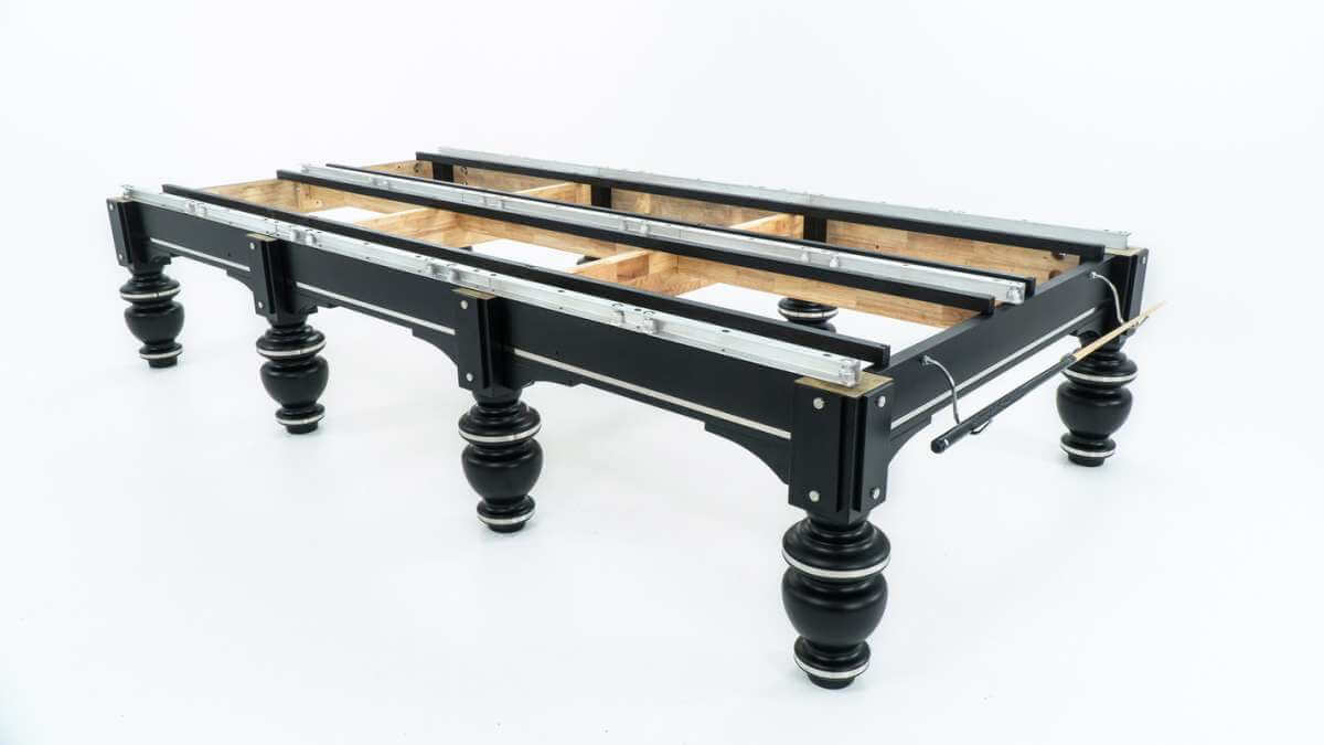 Frame and beam construction of the Rasson Strong II 12ft snooker table