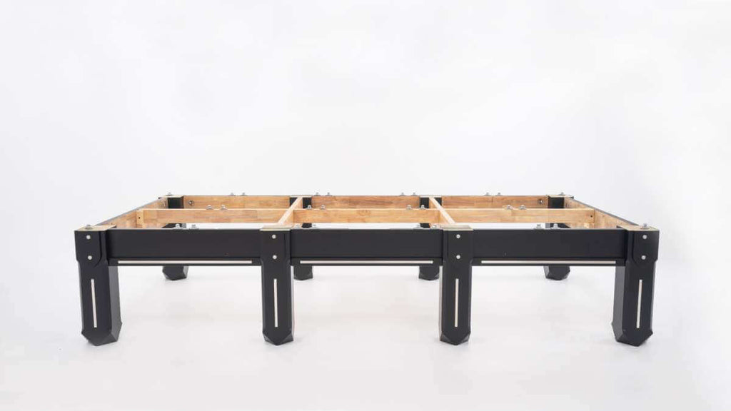 Frame and beam construction of the Rasson Sword II 12ft snooker table