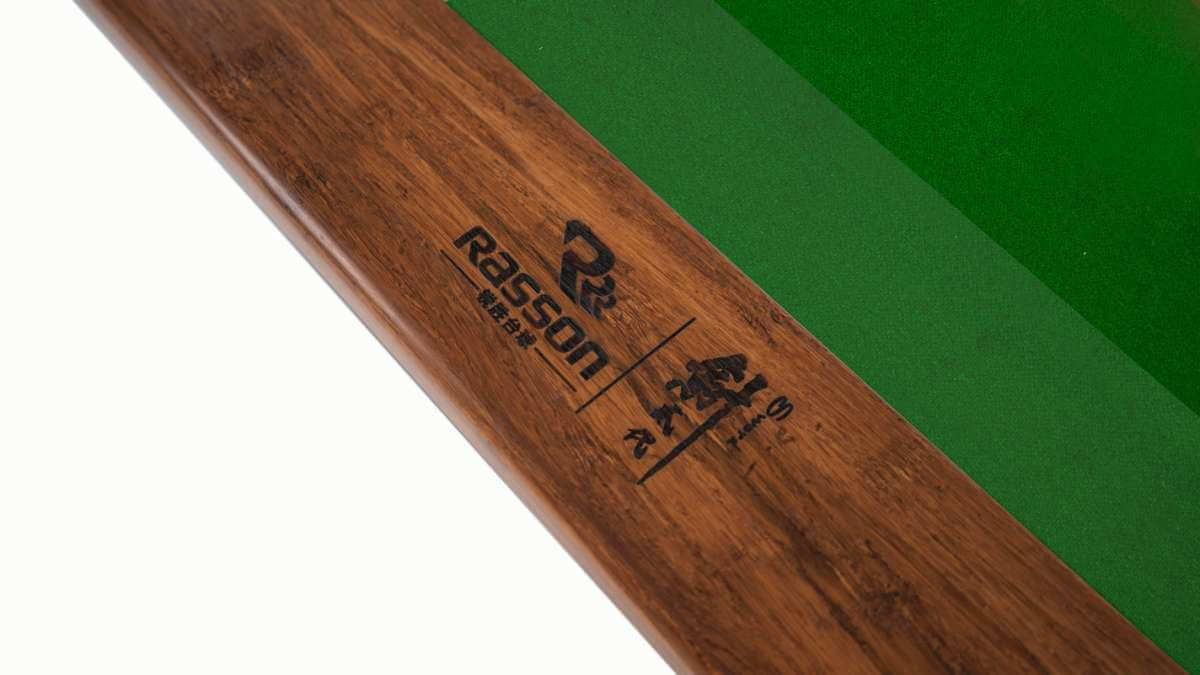 Close-up of the timber finish on the Rasson Sword II 12ft snooker table
