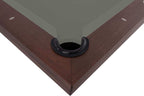 Close-up of the Rasson Trillium 8ft American Dining Pool Table's internal leather drop pocket at the corner