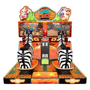 Rush and Catch arcade machine from the front showing both zebras and the Rush and Catch sign