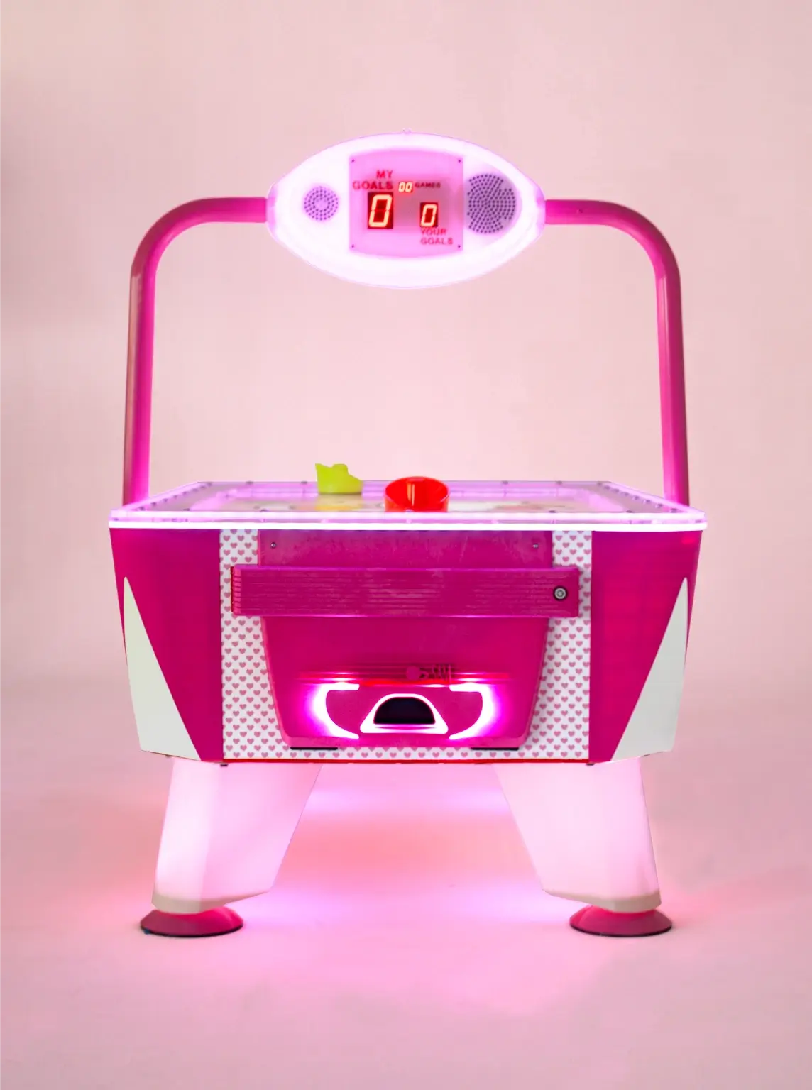 End view of the Hello Kitty Baby Evo with the illuminated puck exit and pink legs