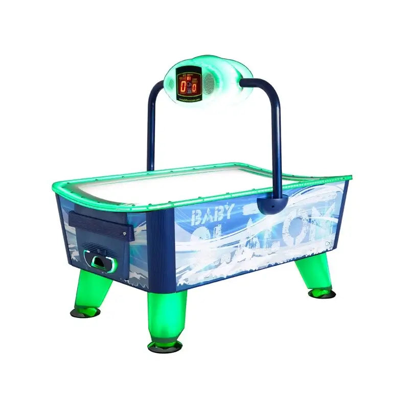 SAM Baby Slalom Evo air hockey table with green LED lighting