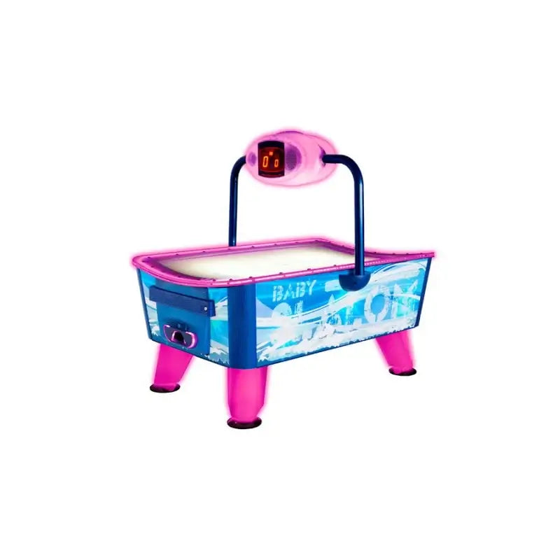 SAM Baby Slalom Evo air hockey table with pink LED lighting