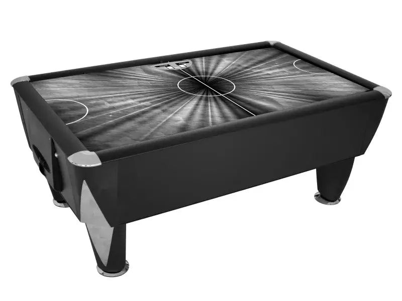 SAM Black Ice II air hockey table in black with a geometric playfield