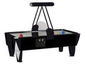 SAM Black Track 8ft commercial air hockey table with black cabinet and overhead scorer
