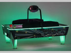 SAM Double Evo air hockey table glowing with green LED lighting