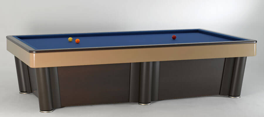 Elite Avant professional carom table with blue cloth and gold trim finish