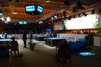 Elite Avant professional carom table set up in a tournament playing environment