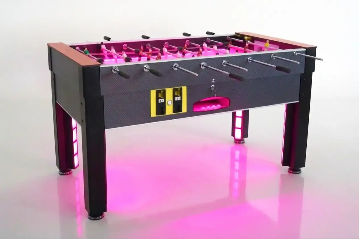 SAM Tecno Flame football table with pink LED lighting