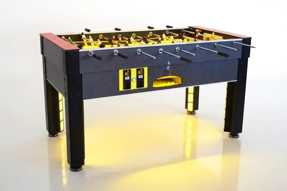 SAM Tecno Flame football table with yellow LED lighting