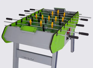 SAM Tempo Evo football table with green cabinet and metal legs