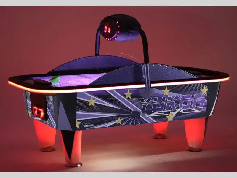 SAM Yukon Evo air hockey table with red LED lighting