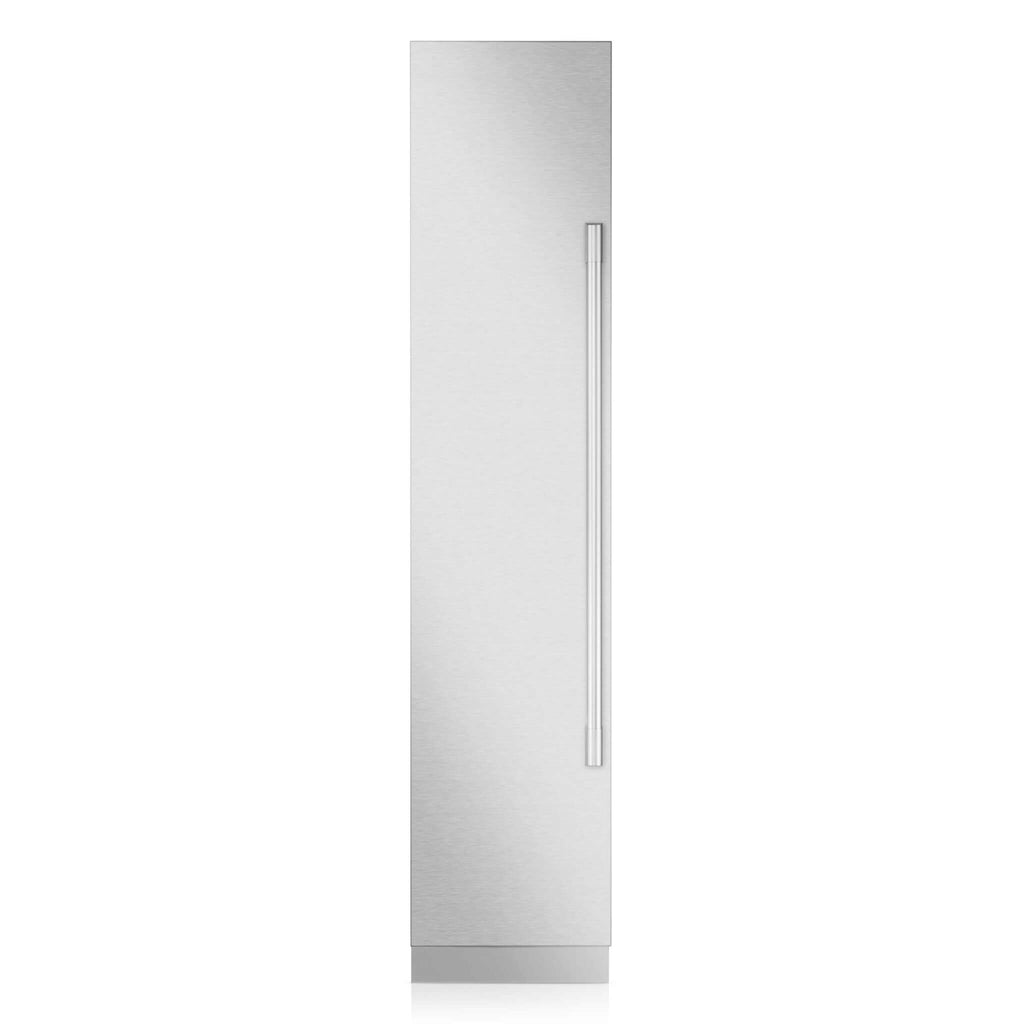 Signature Kitchen Suite 45cm integrated tall freezer with a stainless steel panel, door closed