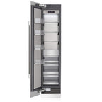 Signature Kitchen Suite 45cm integrated tall freezer with the door open, showing shelves and drawers