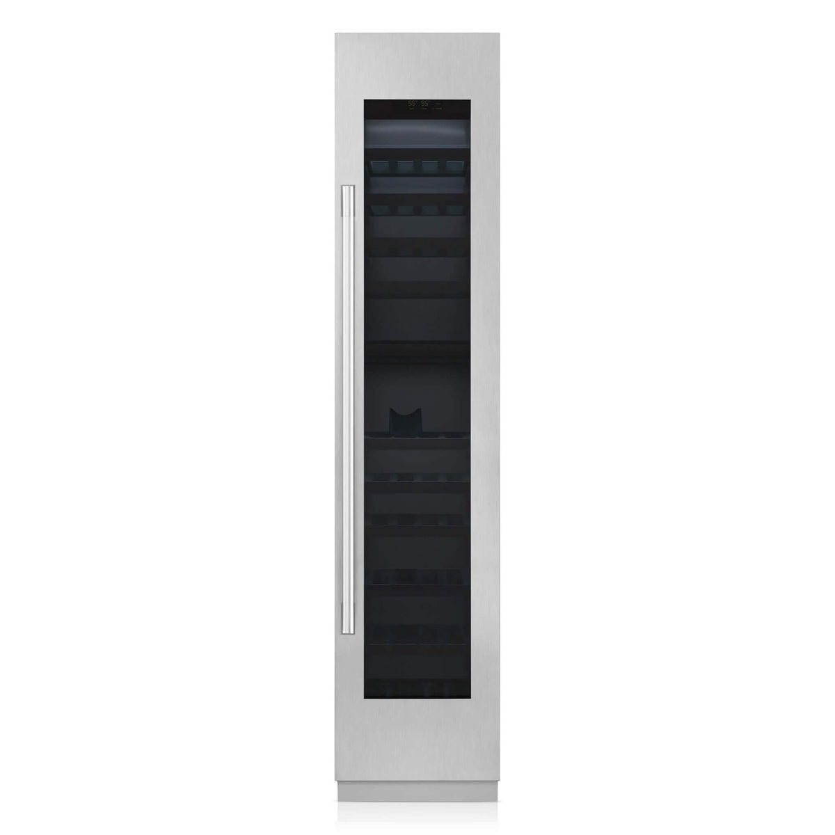 Signature Kitchen Suite 45cm integrated wine fridge with a stainless steel panel, door closed