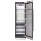 Signature Kitchen Suite 60cm integrated larder fridge with the door open, showing shelves and drawers