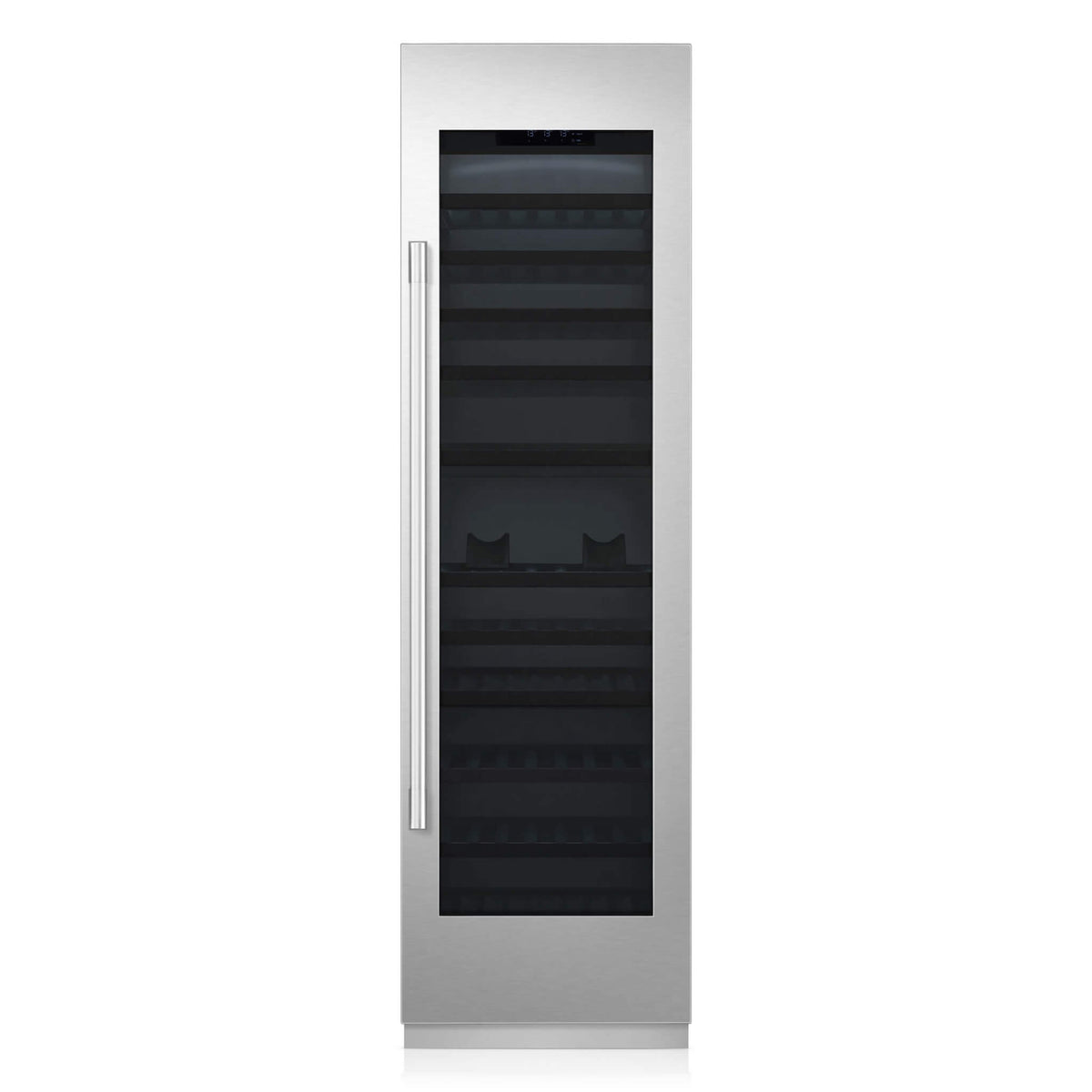Signature Kitchen Suite 60cm integrated wine fridge with a stainless steel panel, door closed