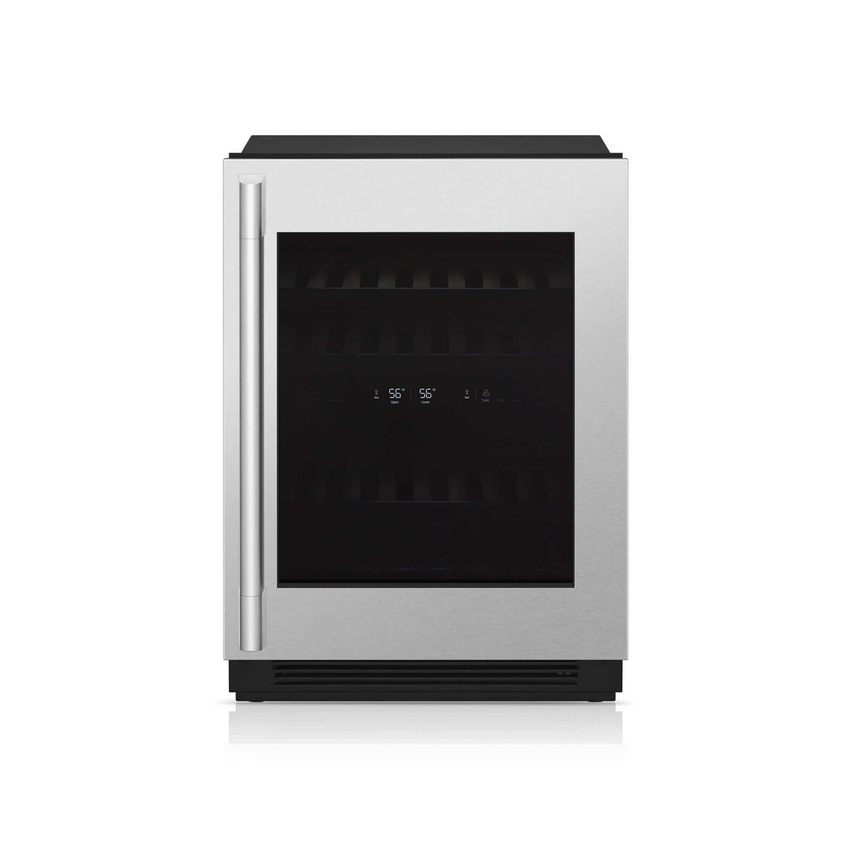 Signature Kitchen Suite undercounter wine cooler with a stainless steel panel and glass door