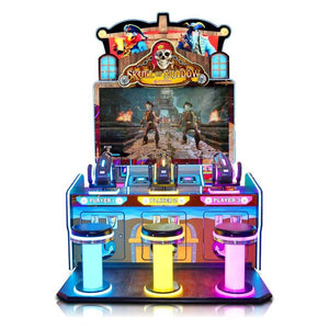 Front view of the Skull of Shadow 3 player shooting arcade machine