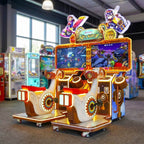 Sky Riders twin ride-on arcade machine glowing in a family entertainment centre