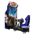 Storm Racer 2 motion racing arcade machine with 85 inch screen and blue racing seat
