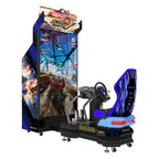 Storm Racer 2 motion racing arcade machine with 85 inch screen and blue racing seat
