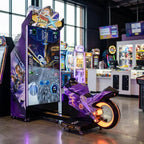Storm Rider X arcade machine glowing in a family entertainment centre