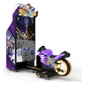 Storm Rider X motorbike racing arcade machine with 85 inch screen and purple ride-on superbike