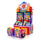 Super Wings Skyrocket kids driving arcade machine from the side showing the seats and steering wheels