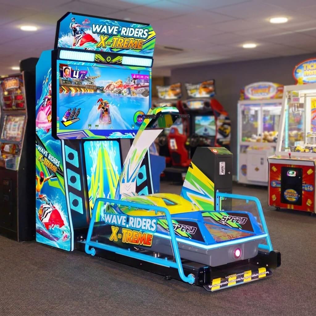 Wave Rider X-Treme arcade machine glowing in a family entertainment centre