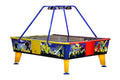 WIK 4 Monsters 4-player air hockey table in blue, red and yellow cabinet colours