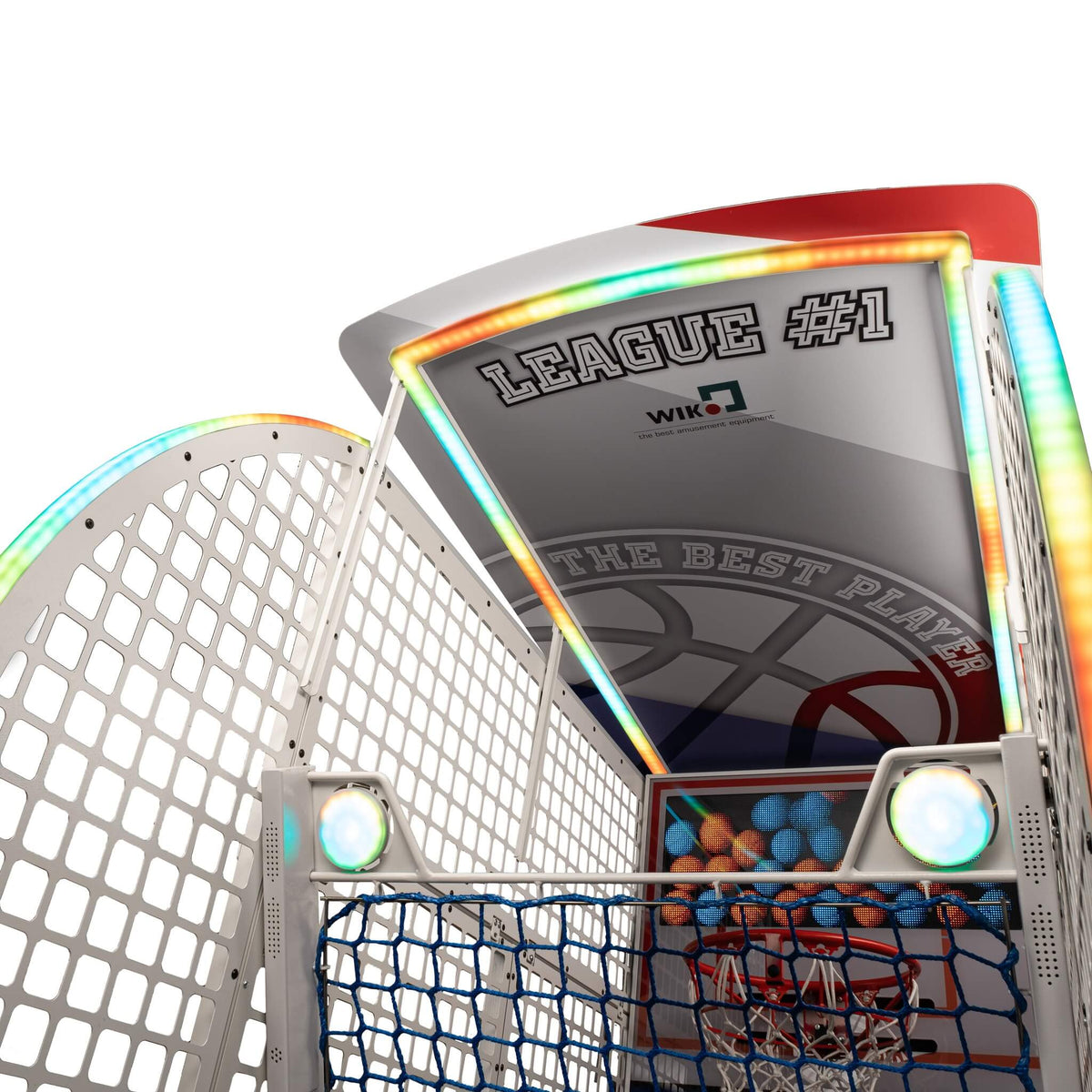 Hoop and LED-lit frame of the WIK Compact basketball arcade machine