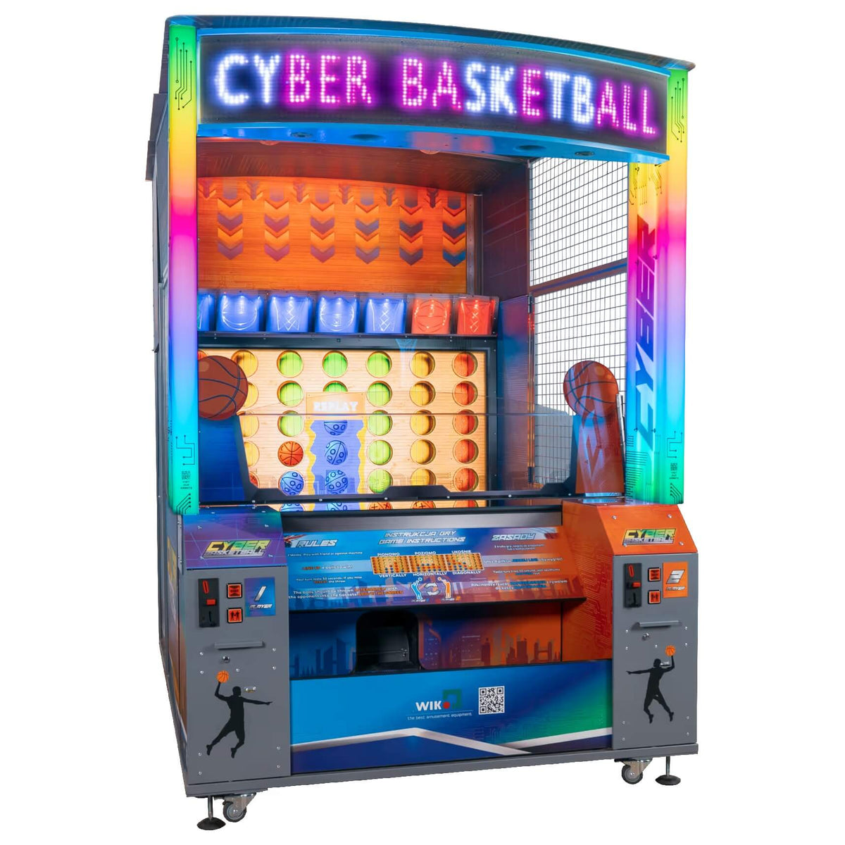 WIK Cyber Basketball arcade machine with neon sign, large screen and two player stations