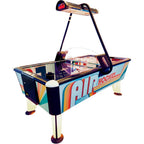 WIK Dusk 77 retro air hockey table with rainbow graphics and overhead LED lamp