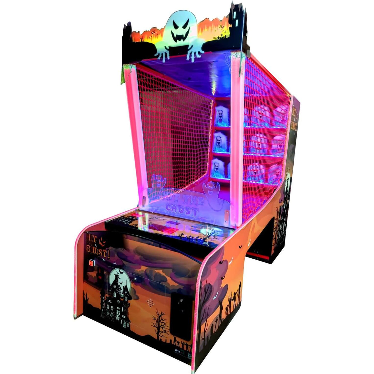 WIK Hit The Ghost ticket arcade machine with haunted house artwork, netted throwing area and ghost targets